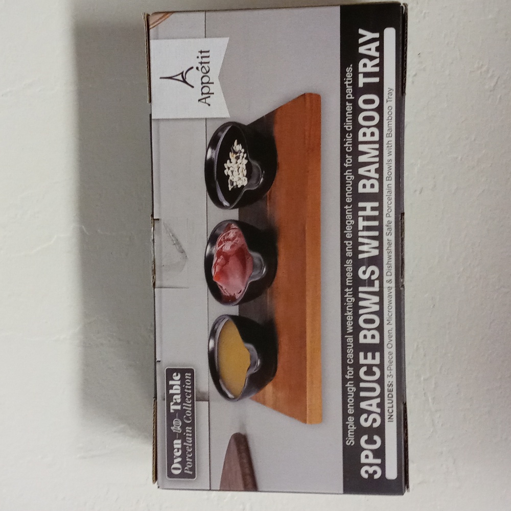 3pc Sauce Bowl Set w/Bamboo Tray